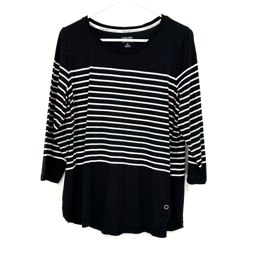 Calvin Klein Performance Size Large Long Sleeve Shirt Black‎ and White Stripes